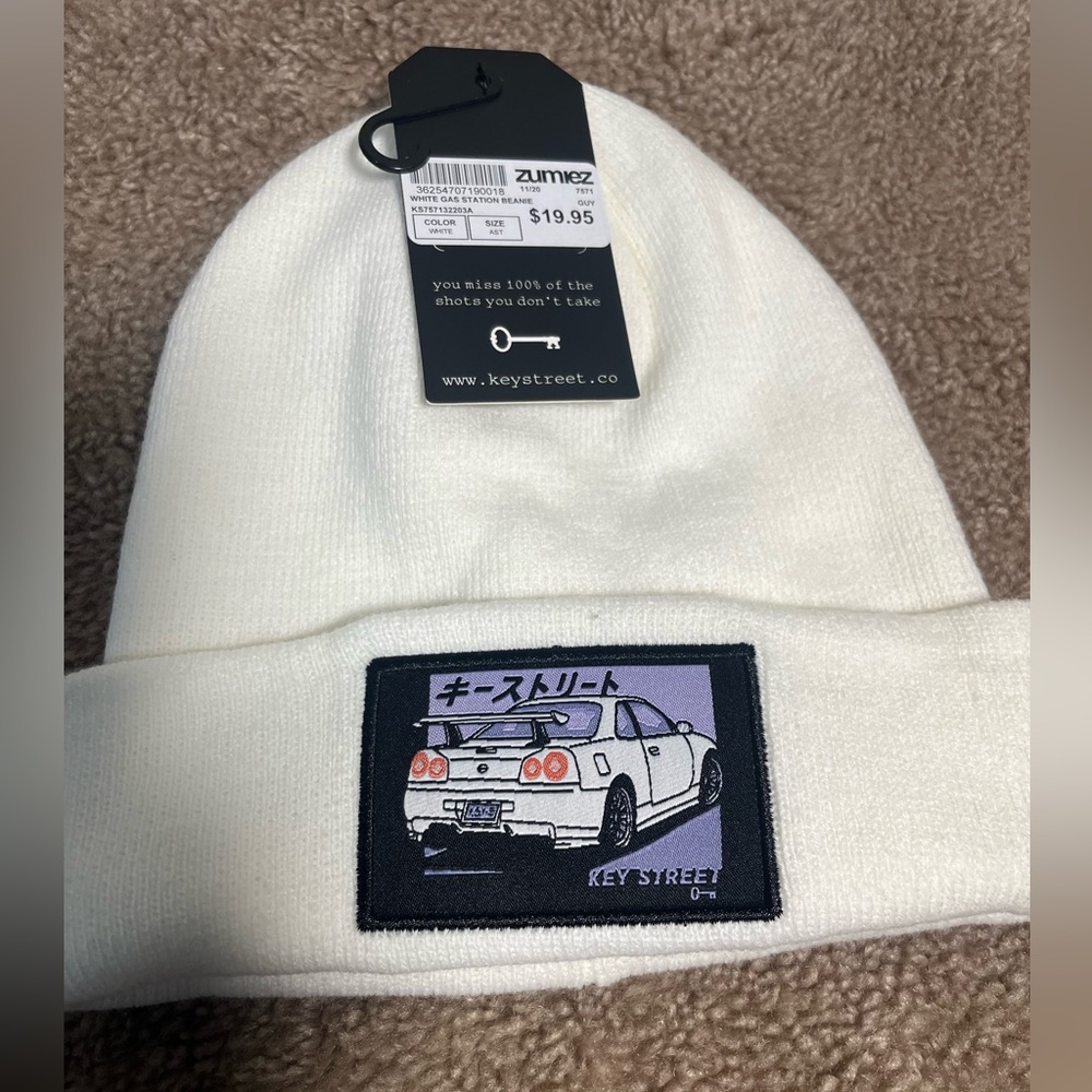 NWT Zumiez White Key Street Gas Station Beanie